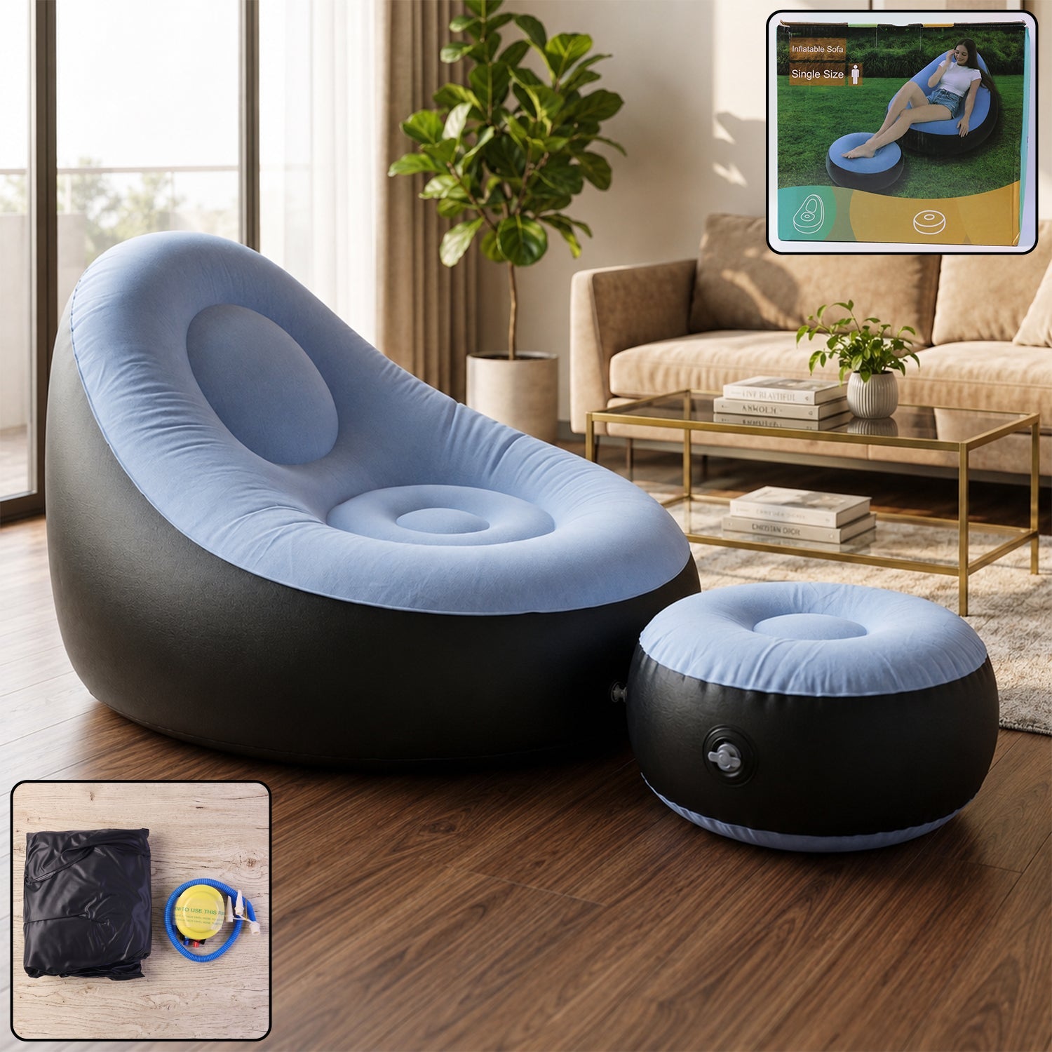 Inflatable Sofa Chair Portable, Comfortable Indoor & Outdoor Seating - Front View