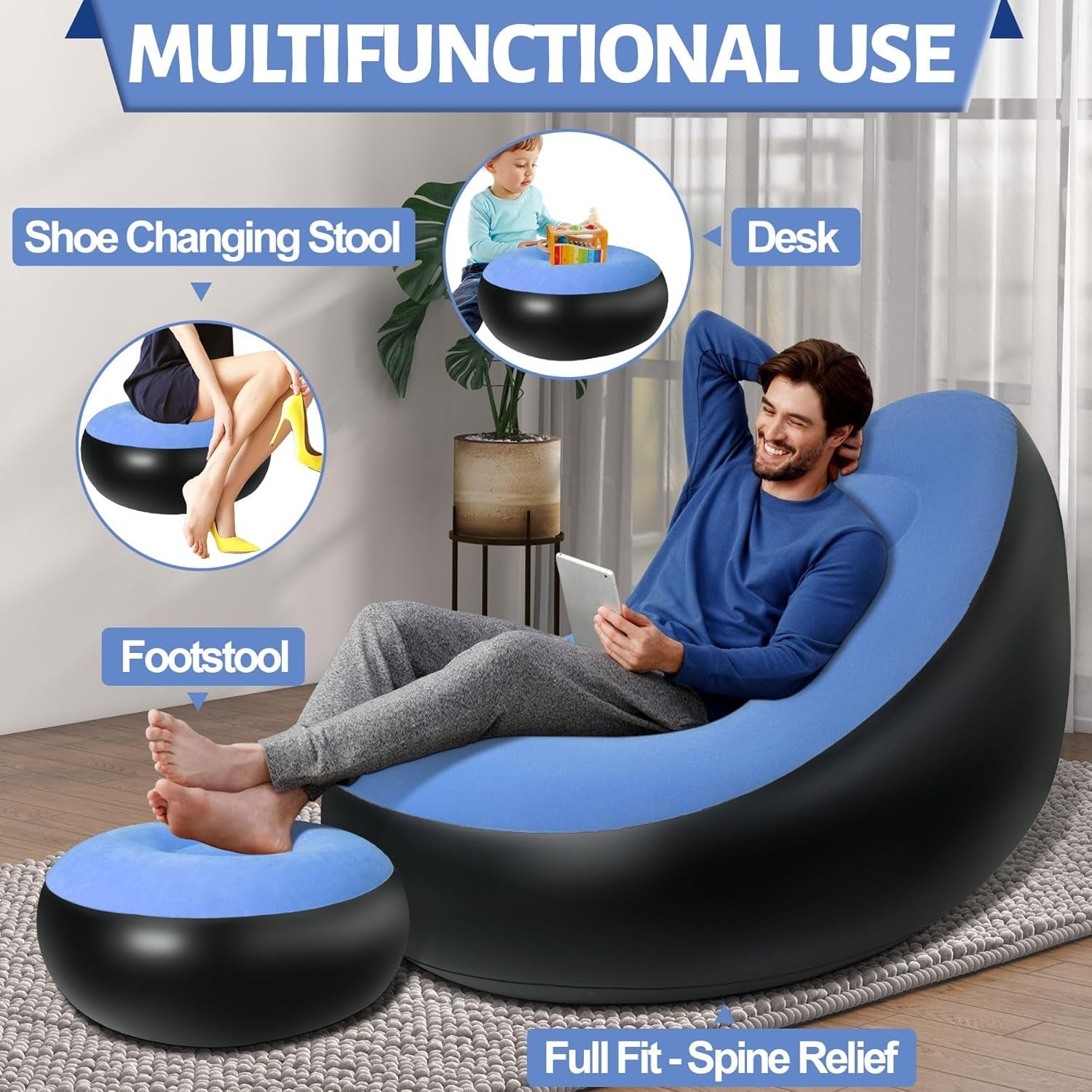 Inflatable Sofa Chair Portable, Comfortable Indoor & Outdoor Seating - Detail View 5