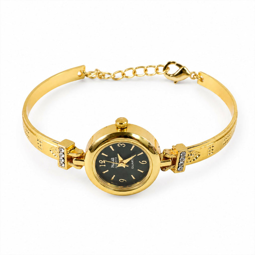 Gold Plated Bracelet Watch With Green Dial Crystal Accent Design For Women
