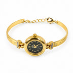 Gold Plated Bracelet Watch With Green Dial Crystal Accent Design For Women