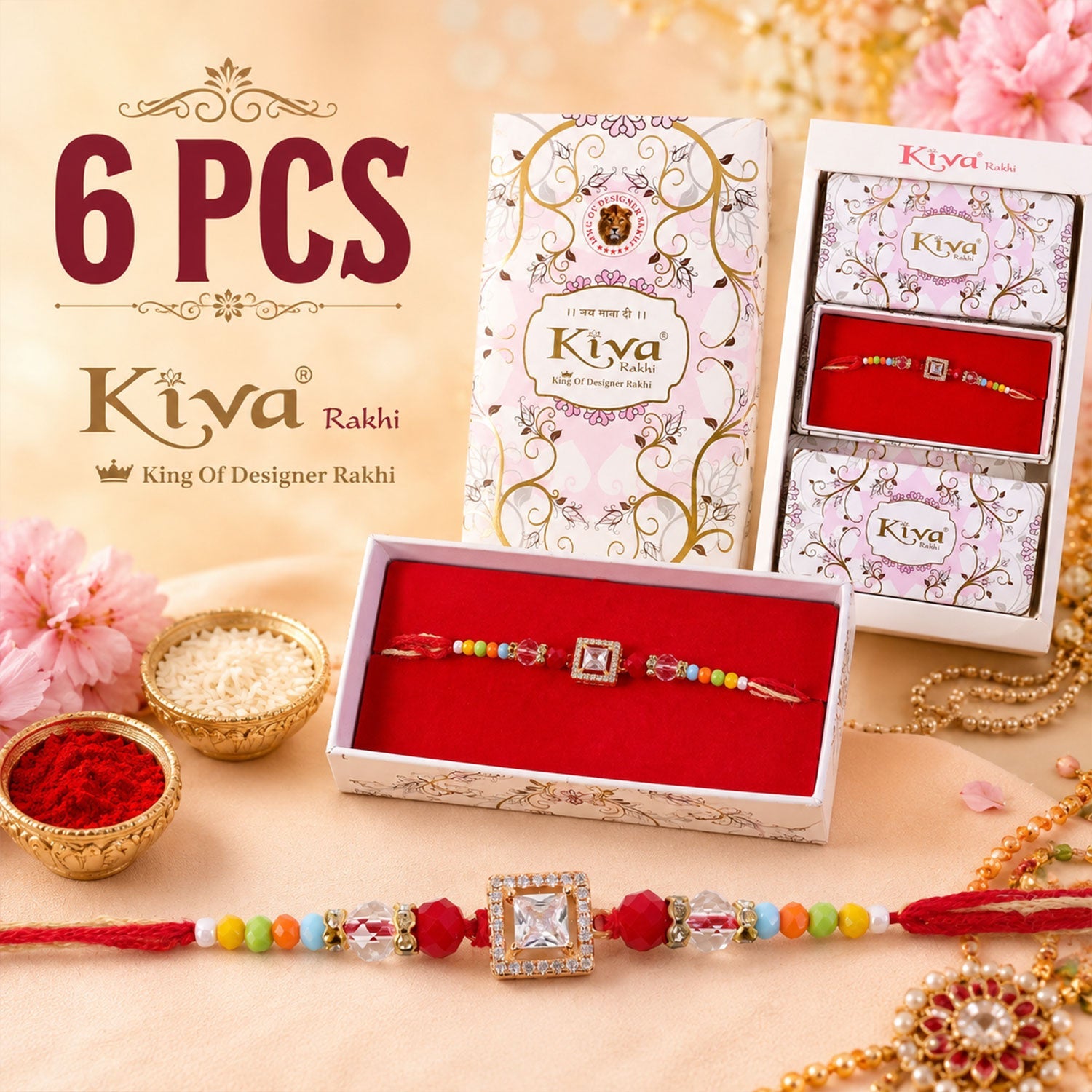 ALVENZA Multicolour Crystal Square Solitaire AD Stone Designer Rakhi for Brother