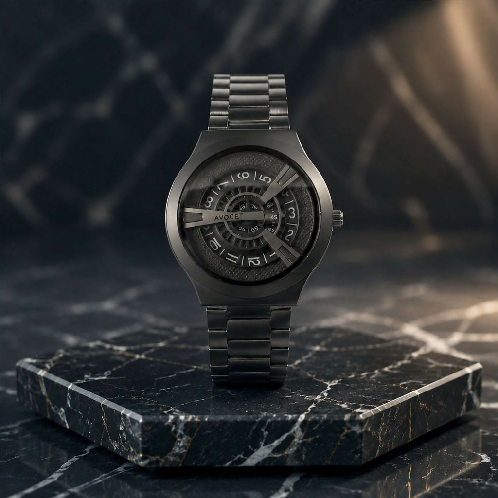 Black Round Metal Strap Analog Watch – Sporty Modern Design