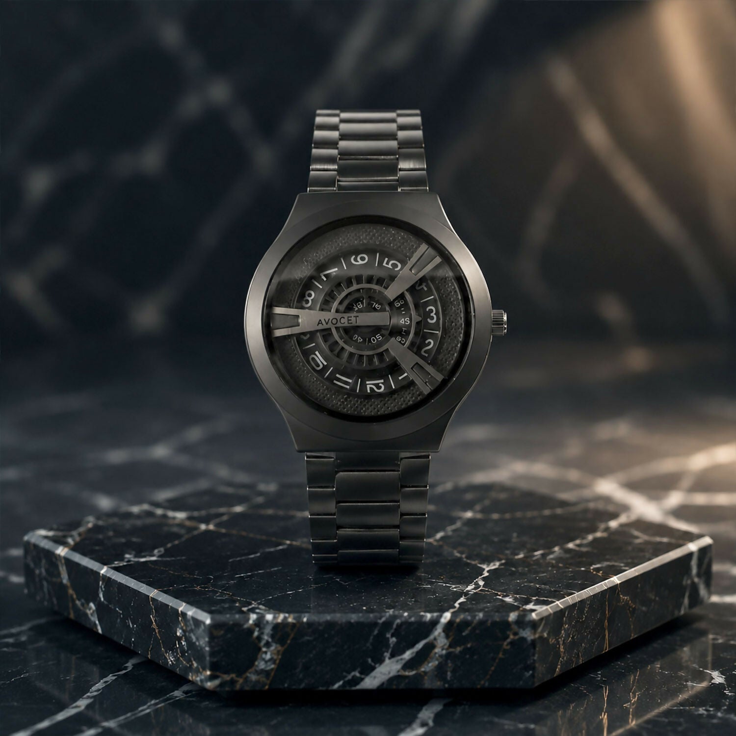Black Round Metal Strap Analog Watch – Sporty Modern Design