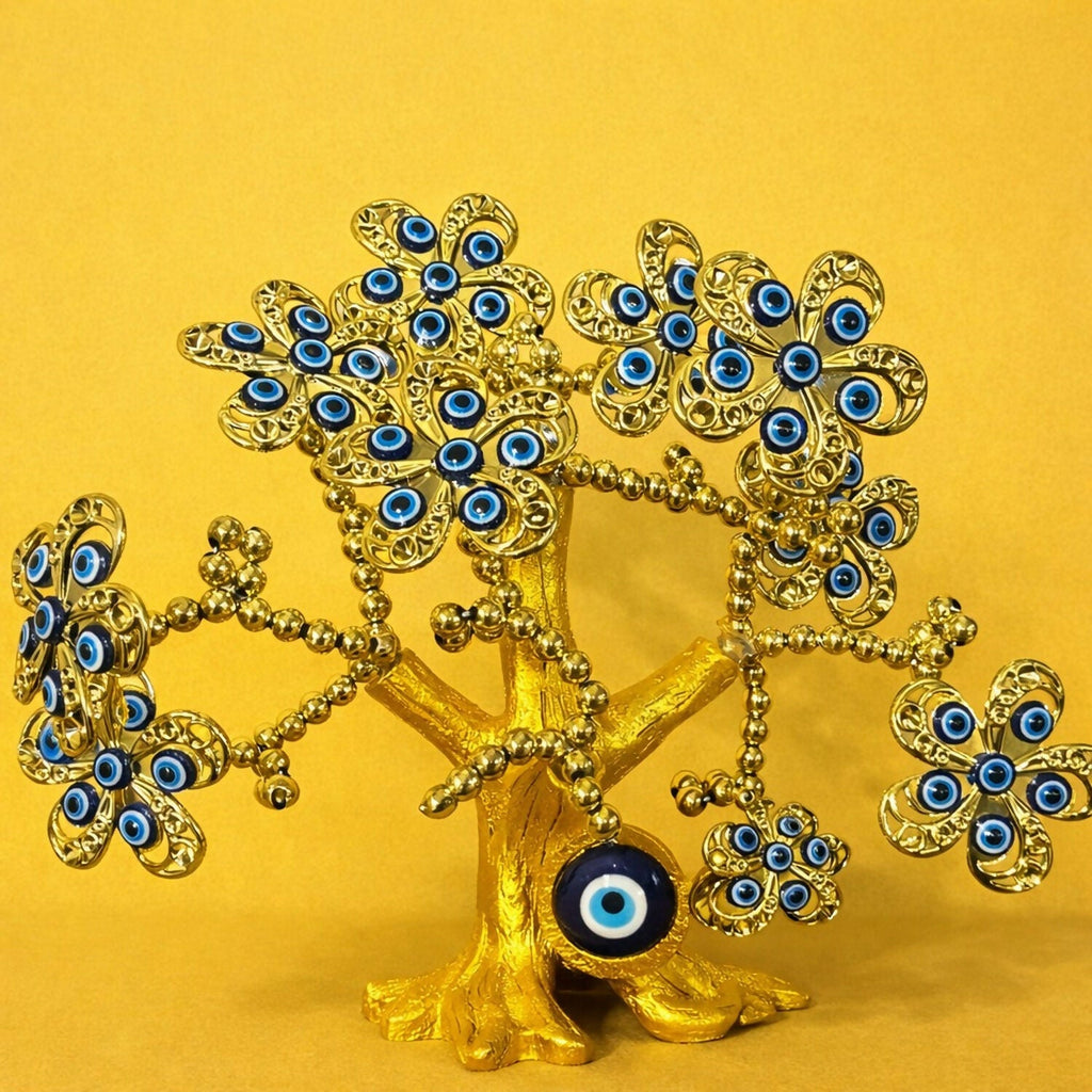 ALVENZA Golden Evil Eye Tree Showpiece – Elegant Home Decor & Protection