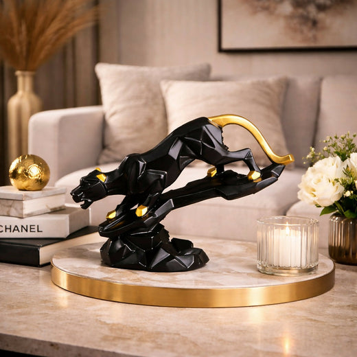 ALVENZA Abstract Black Gold Panther – Modern Decorative Home Statue