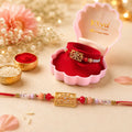 ALVENZA Rectangular AD Filigree Designer Rakhi for Brother with Pink Beads Gift