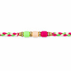 ALVENZA Bright Macrame Bracelet Rakhi with Green Peach Pink Beads and Colorful Thread
