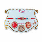 ALVENZA Oval Pink Stone Filigree Rakhi with Red Thread, Roli Chawal Coin and Gift Box Packing