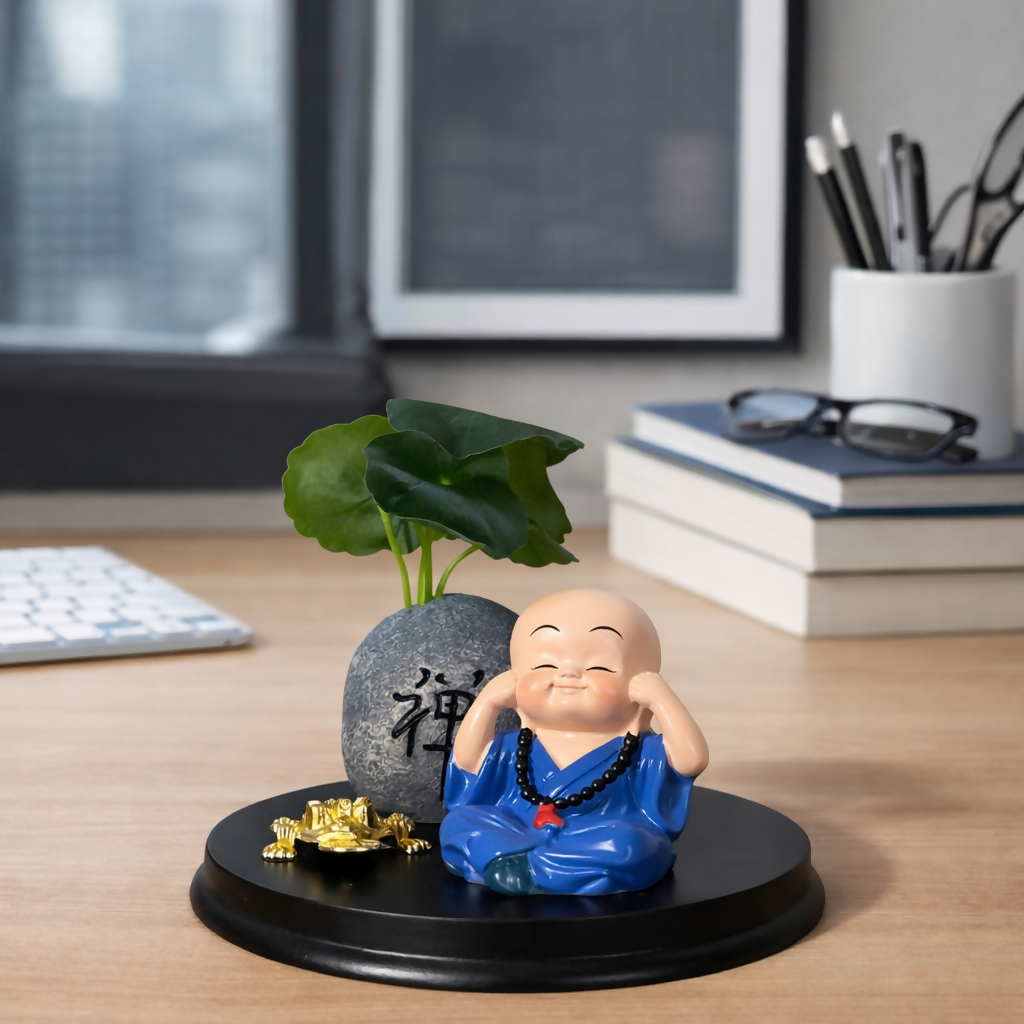 ALVENZA Zen Monk Showpiece – Lucky Money Frog with Mini Planter Decor