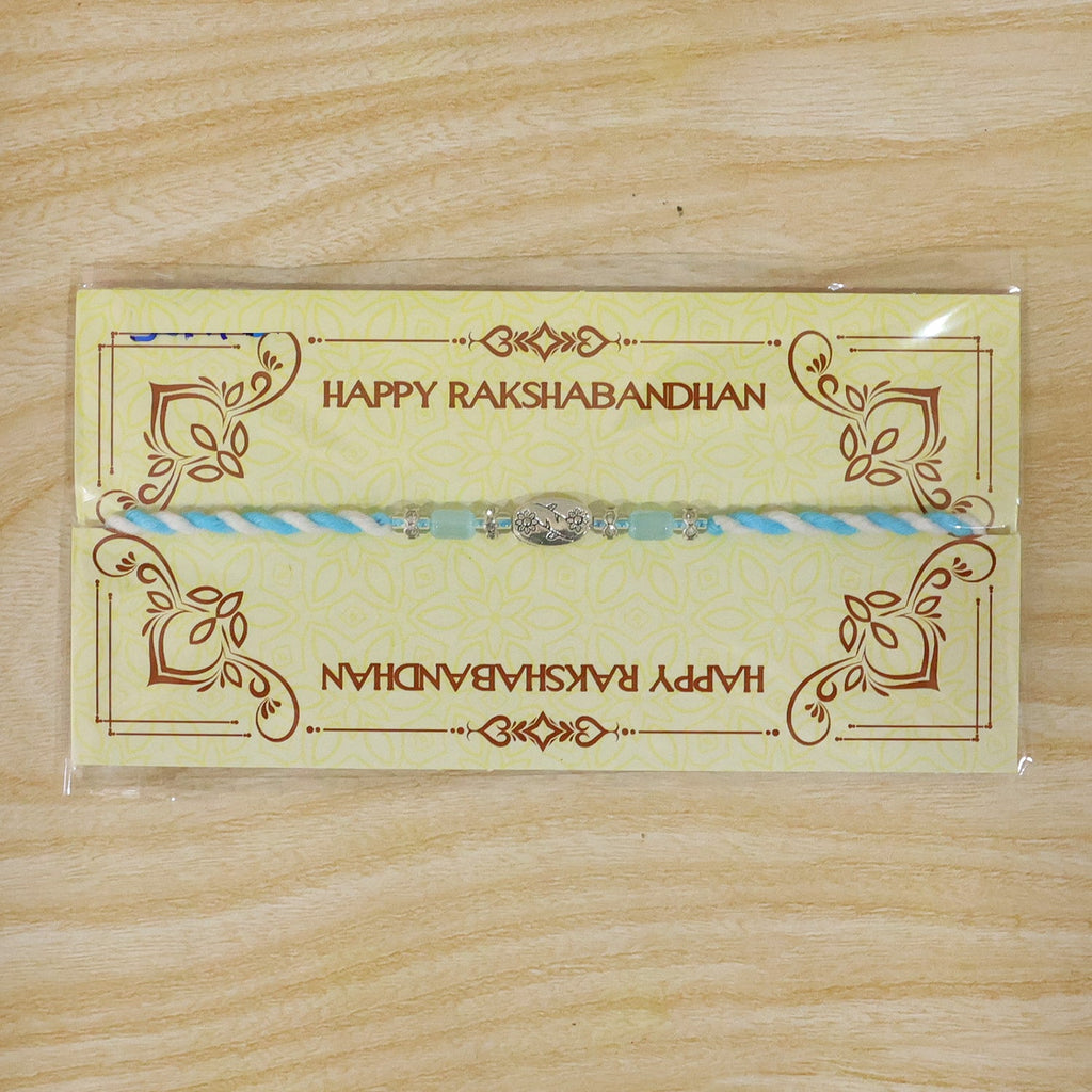 ALVENZA Blue Silver Stone Rakhi with Elegant Bracelet Style and Premium Festive Shine