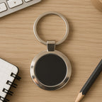 ALVENZA Round Metal Keychain – Durable Chrome Finish with Black Center