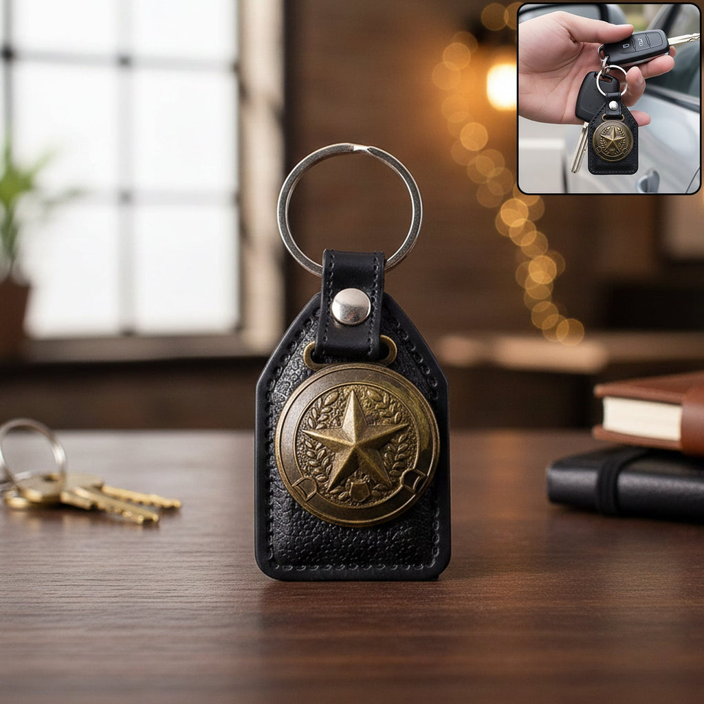 ALVENZA Leather Finish Metal Star Emblem Keychain – Durable & Stylish