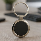 ALVENZA Round Metal Keychain – Durable Chrome Finish with Black Center