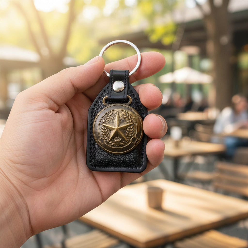 ALVENZA Leather Finish Metal Star Emblem Keychain – Durable & Stylish