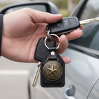 ALVENZA Leather Finish Metal Star Emblem Keychain – Durable & Stylish