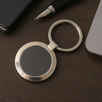 ALVENZA Round Metal Keychain – Durable Chrome Finish with Black Center