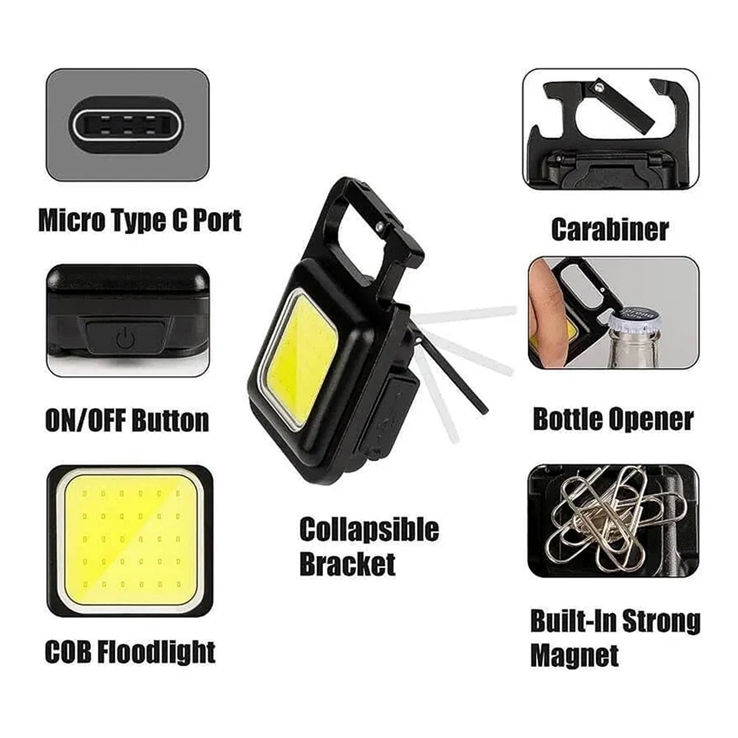 ALVENZA Rechargeable Keychain Flashlight – 4 Light Modes, Magnetic Base, COB light, | Vastate
