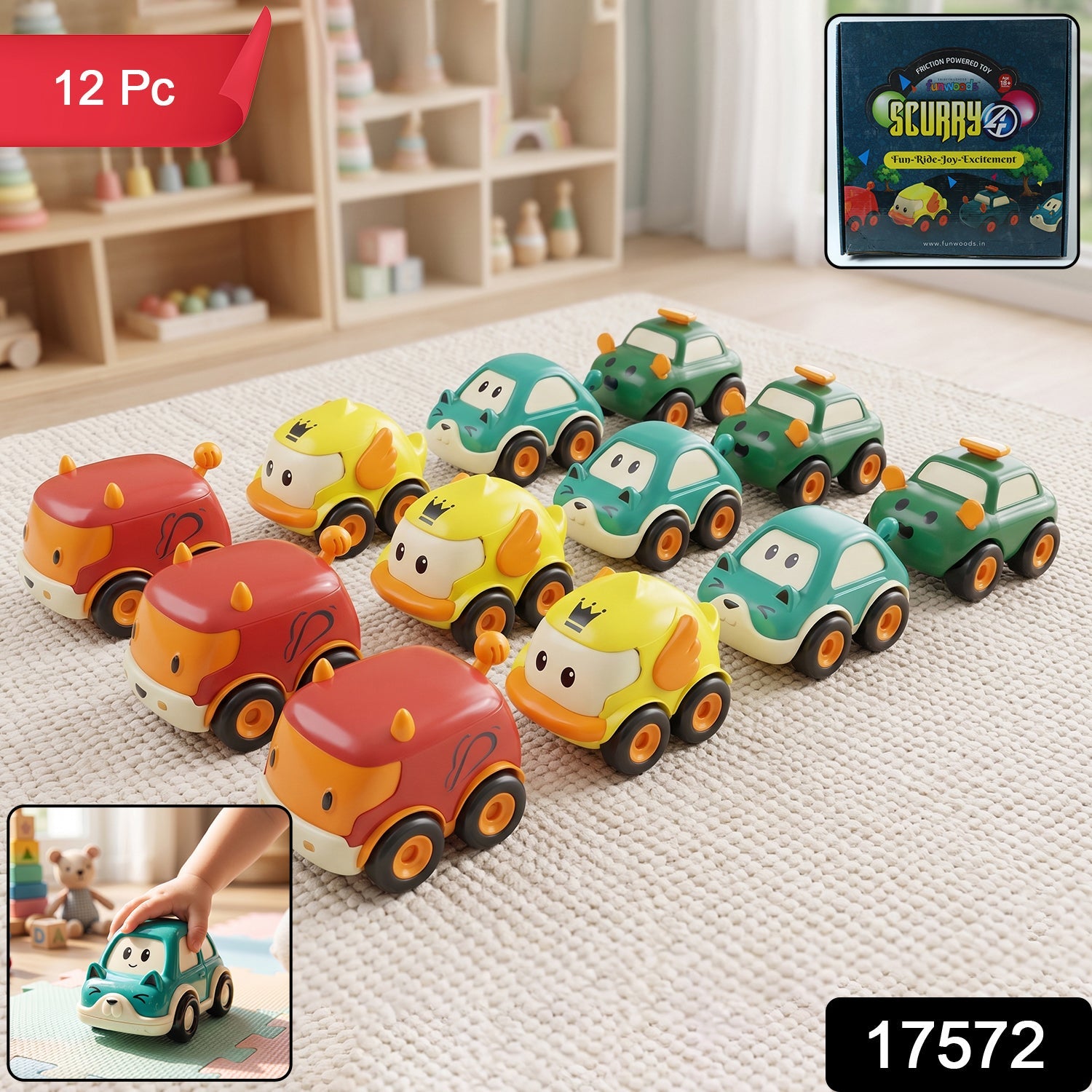 ALVENZA Toddler Toy Cars Set – 12-Piece Colorful Pull Back Vehicles