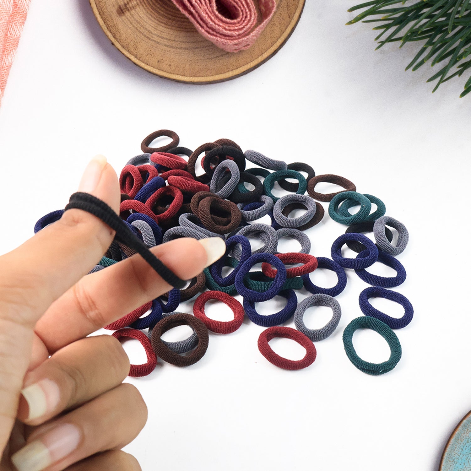 Small Hairbands Multicolour Rubber Bands (Pack of 100) | Calm & Curl - Back View