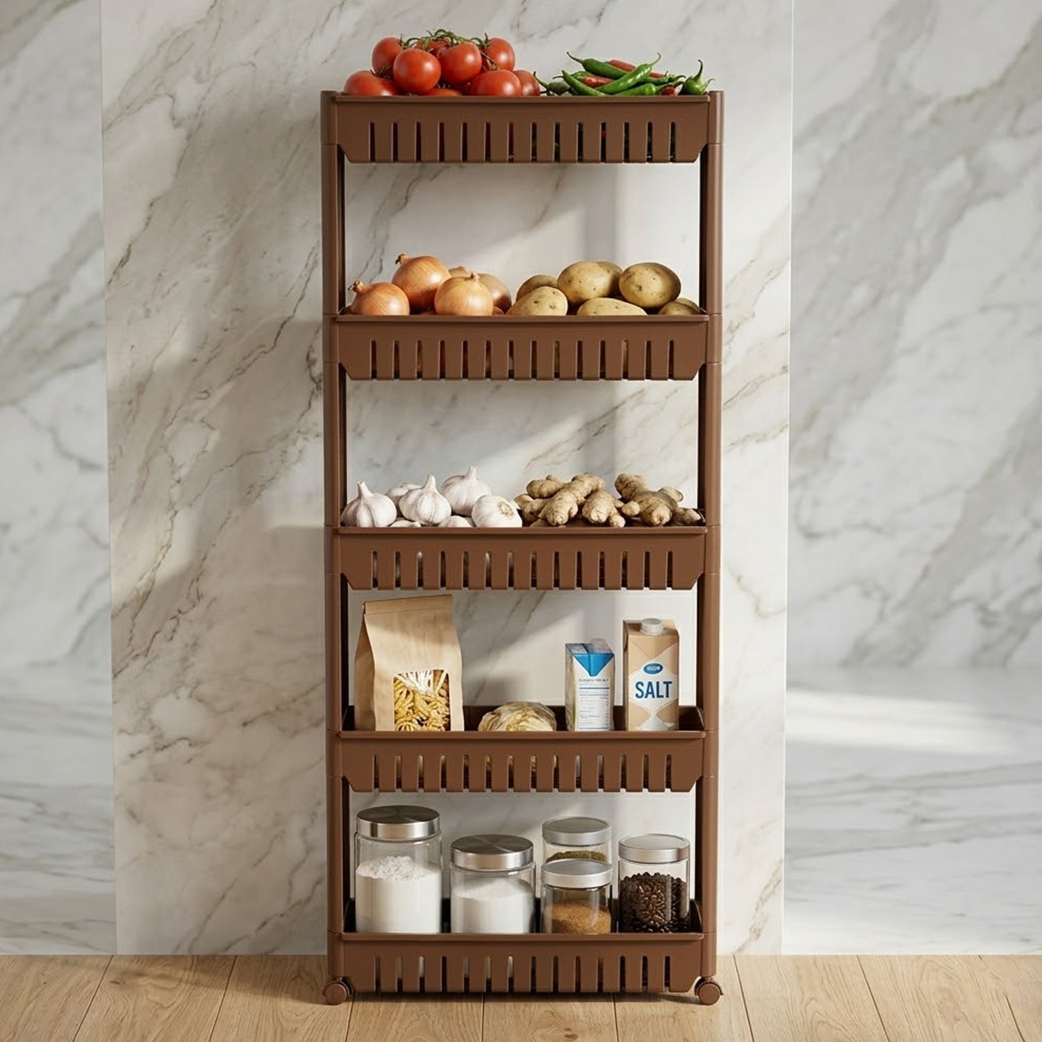 ALVENZA Kitchen Storage Rack – Space-Saving Multi-Tier Organizer with Wheels