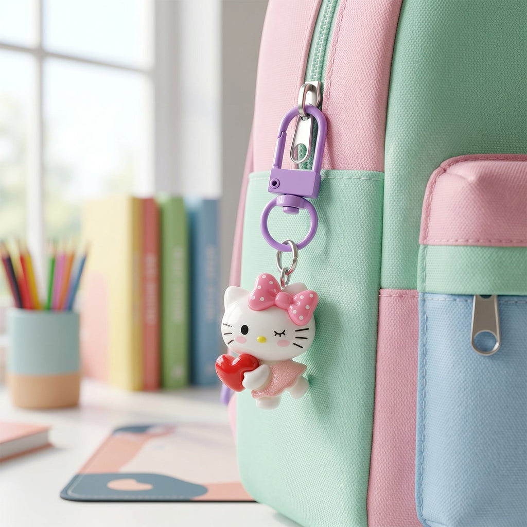 ALVENZA Cartoon Keychain with Heart and Bow – Cute Bag Charm for Girls