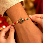 ALVENZA Oxidised Antique Chakra Wheel Designer Rakhi for Brother with Red Stone