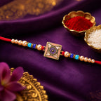 ALVENZA Royal Purple Meenakari Square Designer Rakhi for Brother with Pearls