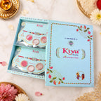 ALVENZA Silver Butterfly Leaf Rakhi with Pastel Stones, Roli Chawal Coin and Card Packing