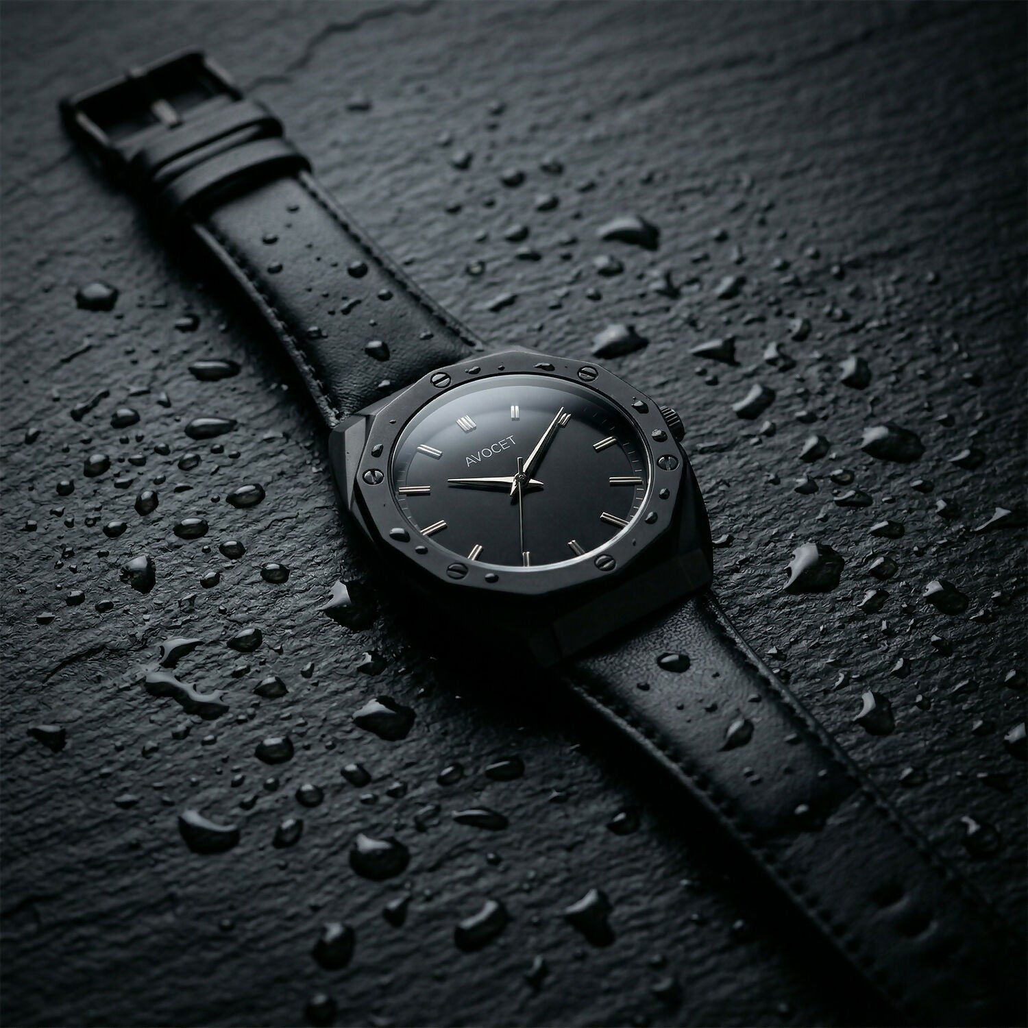 Men's Octagonal Watch – Stylish Black Leather Strap Timepiece