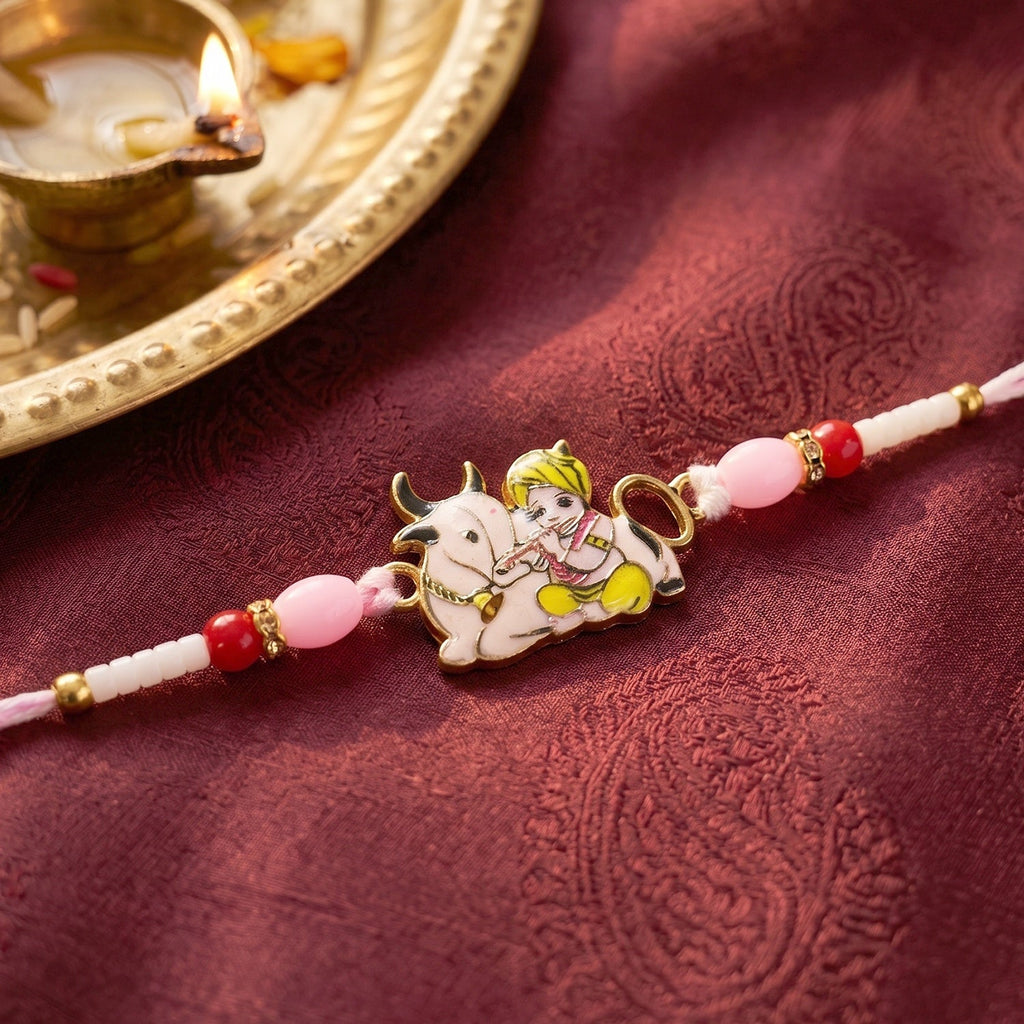 ALVENZA Krishna with Cow Designer Rakhi – Traditional & Comfortable for Brother
