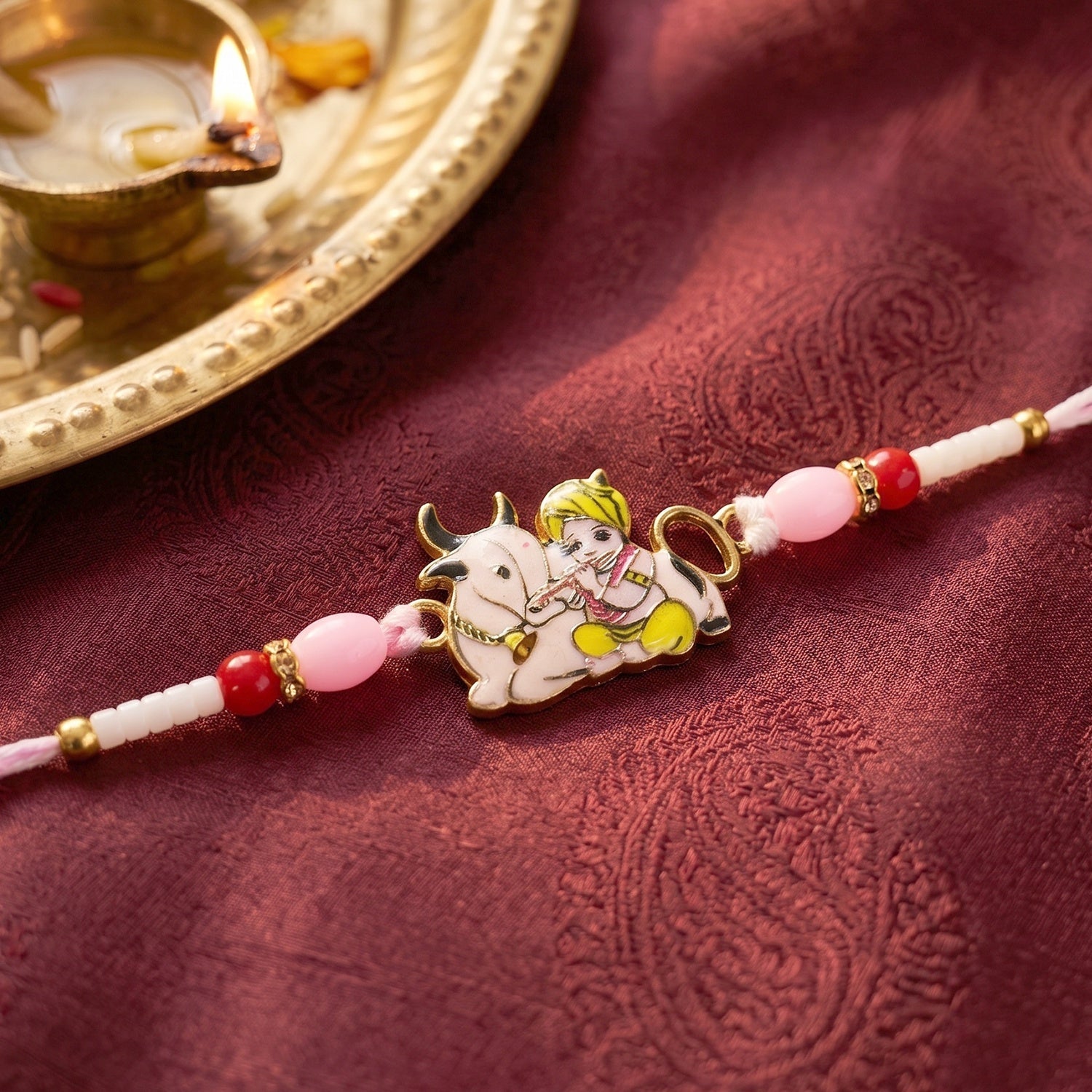 ALVENZA Krishna with Cow Designer Rakhi – Traditional & Comfortable for Brother