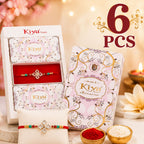 ALVENZA Diamond Crystal Flower Rakhi with Gold Bezels, Turquoise, Red & Golden Beads