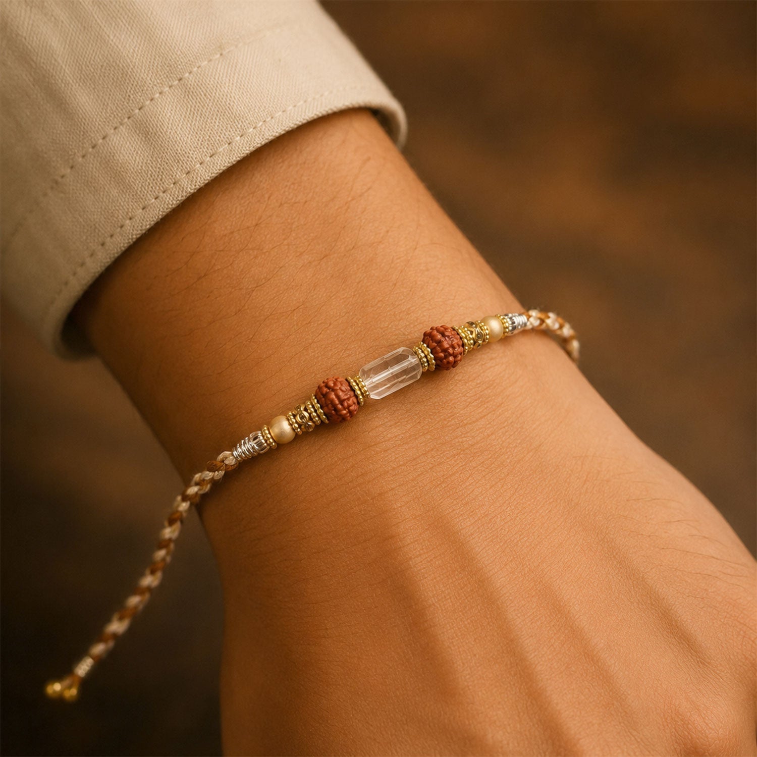 ALVENZA Graceful Pastel Pearl Rakhi with Fine Beads and Premium Raksha Bandhan Charm