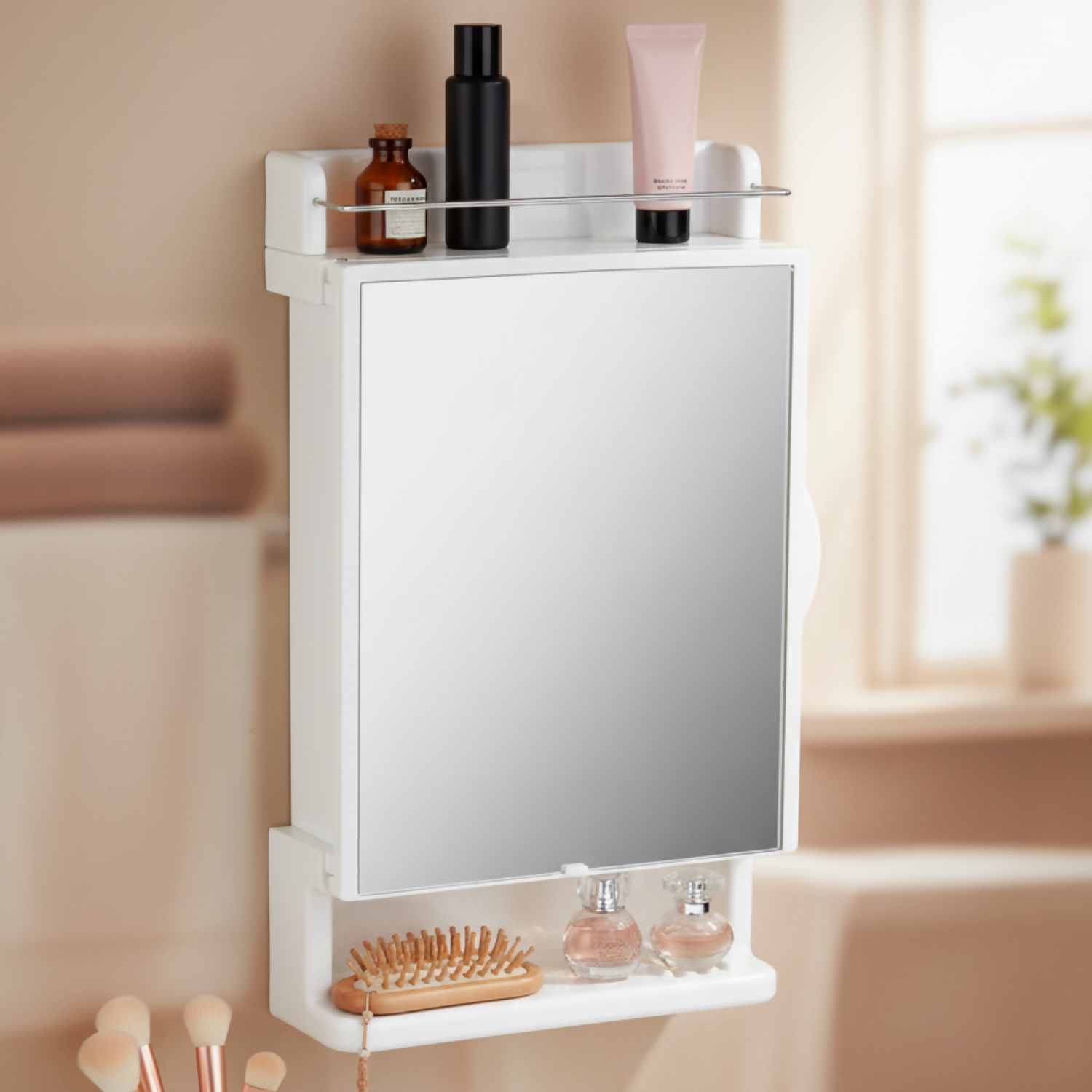Wall-Mount Makeup Studio – Modern Mirror with Storage & Organizer