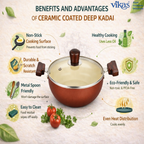 ALVENZA Vikas Ceramic Deep Kadai – Non-Stick & Wooden Handles for Versatile Cooking