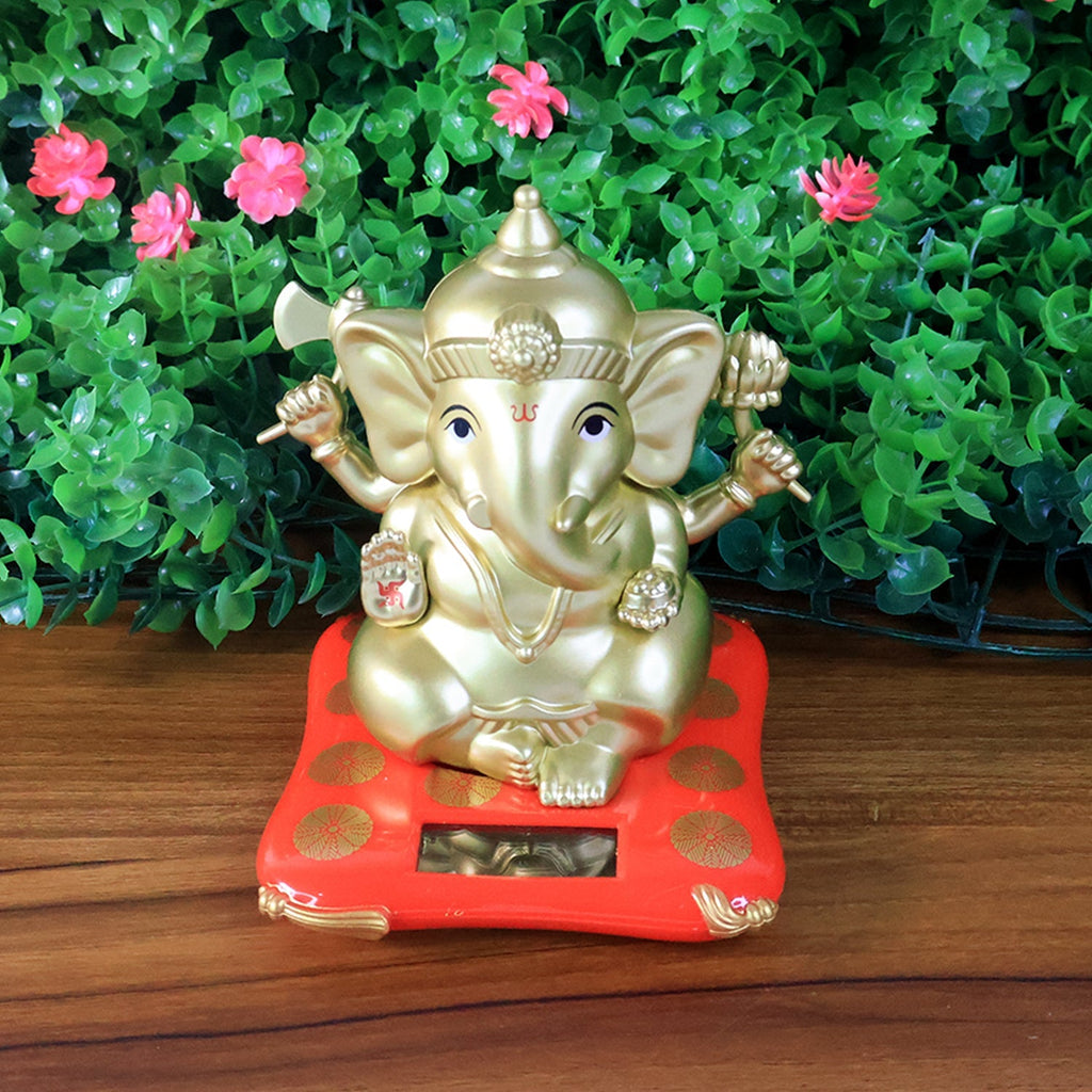 Large Lord Ganesha Idol Decorative Religious Statue with Solar-Powered Base - Back View