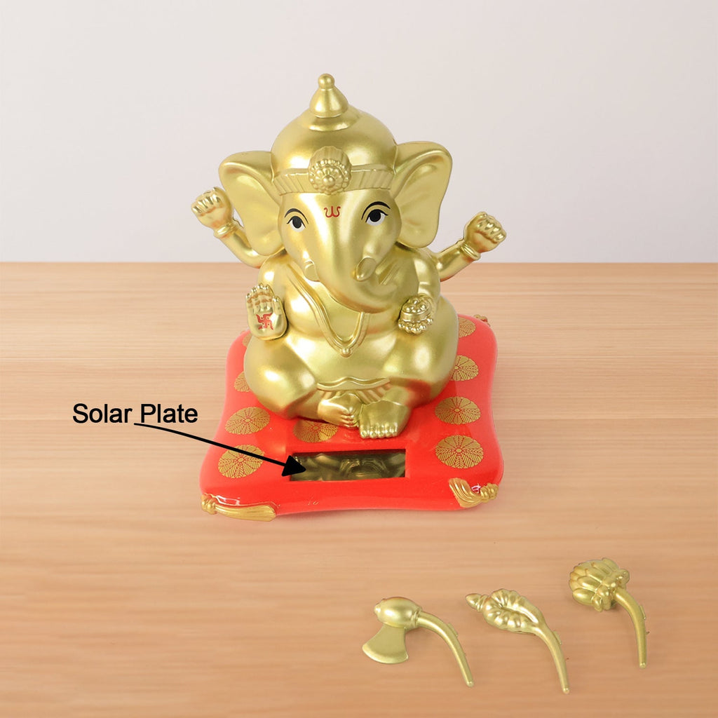 Large Lord Ganesha Idol Decorative Religious Statue with Solar-Powered Base - Detail View 6