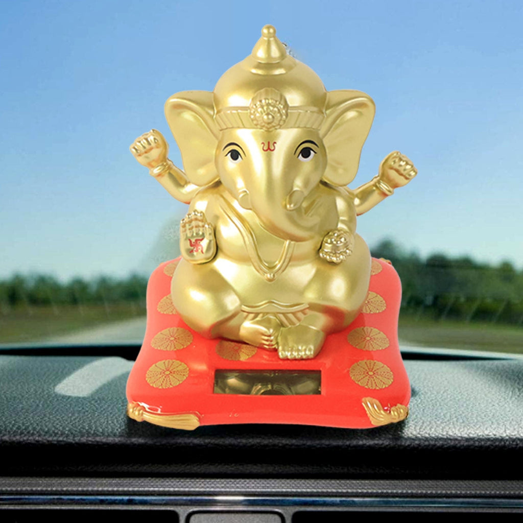 Large Lord Ganesha Idol Decorative Religious Statue with Solar-Powered Base - Front View