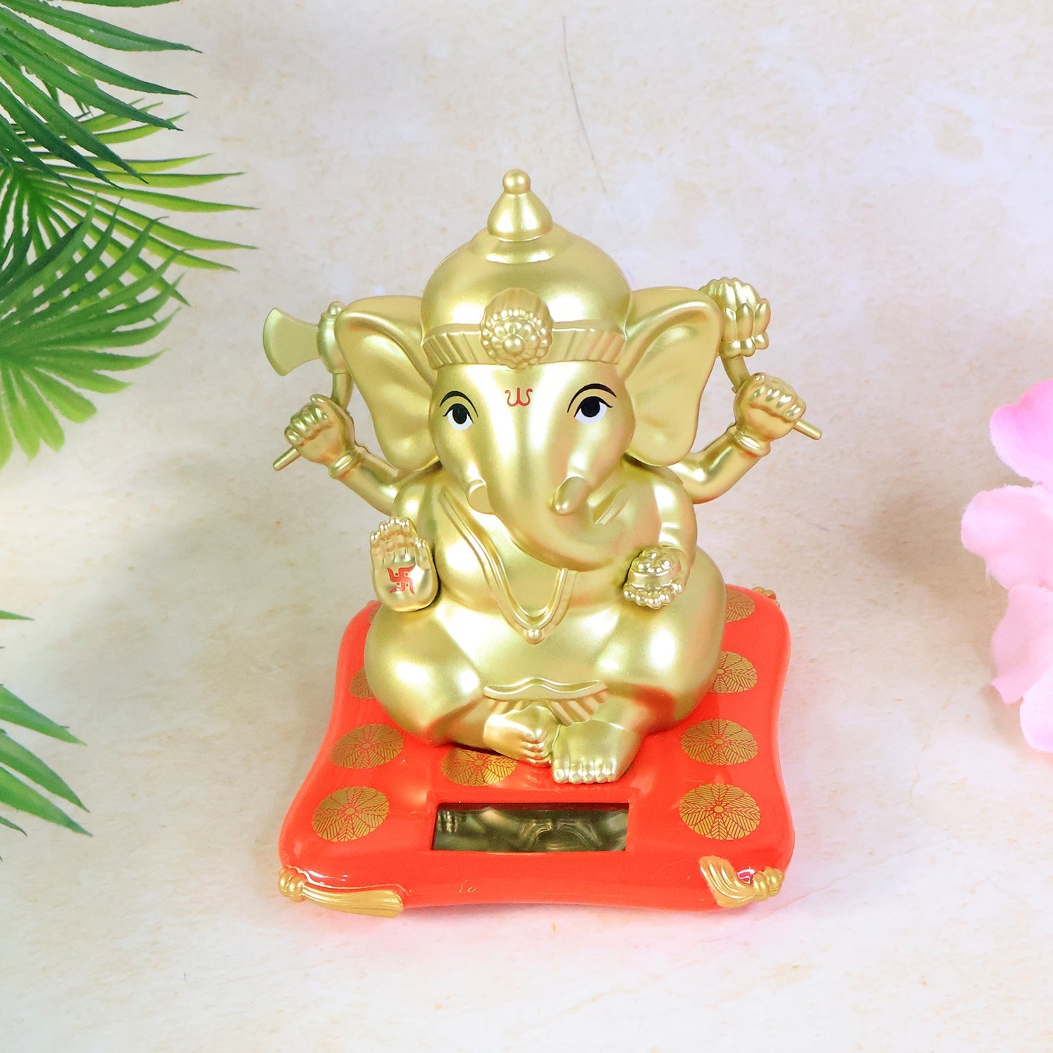 Large Lord Ganesha Idol Decorative Religious Statue with Solar-Powered Base