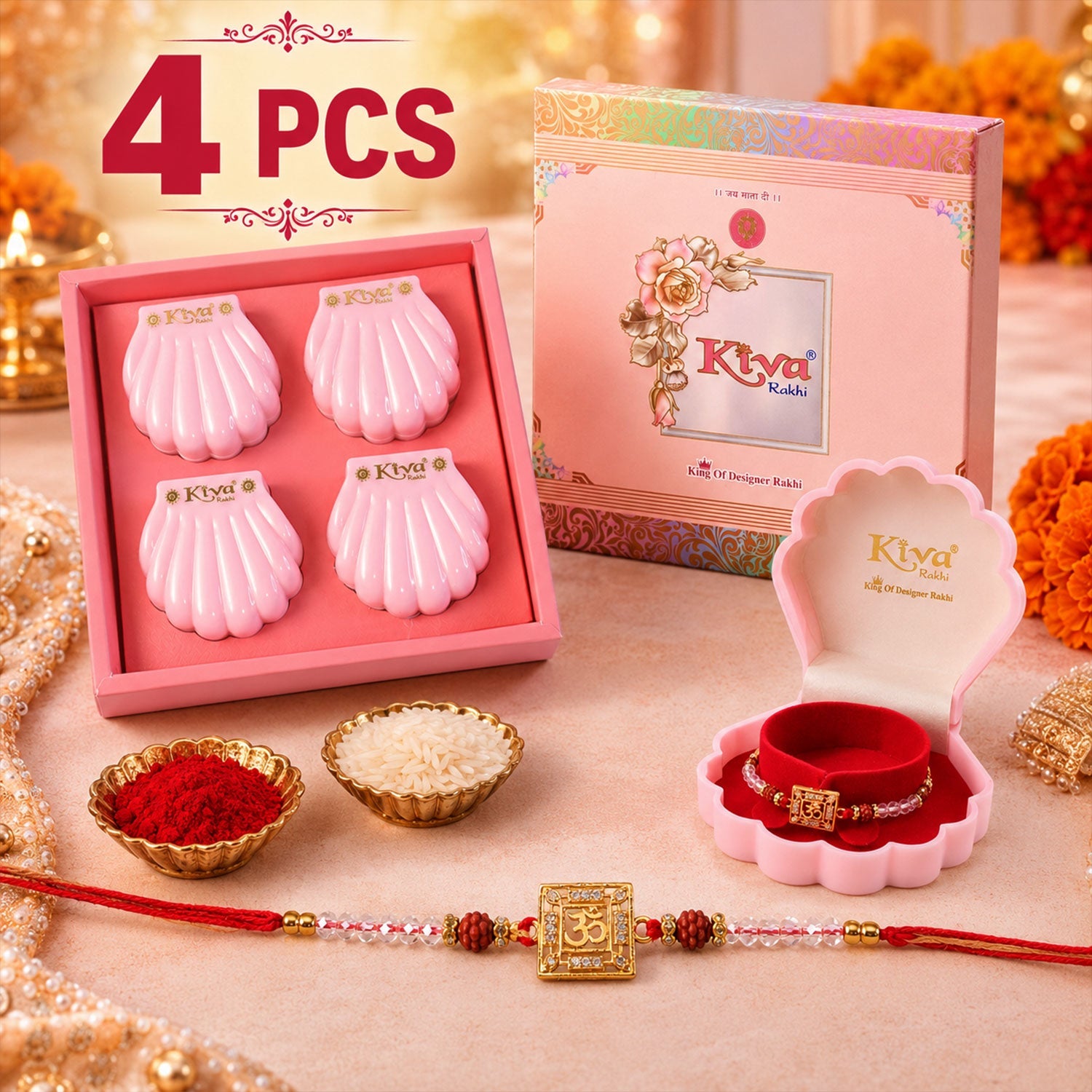 ALVENZA Auspicious Om Symbol AD Rudraksha Rakhi for Brother, Crystal Beads Gift
