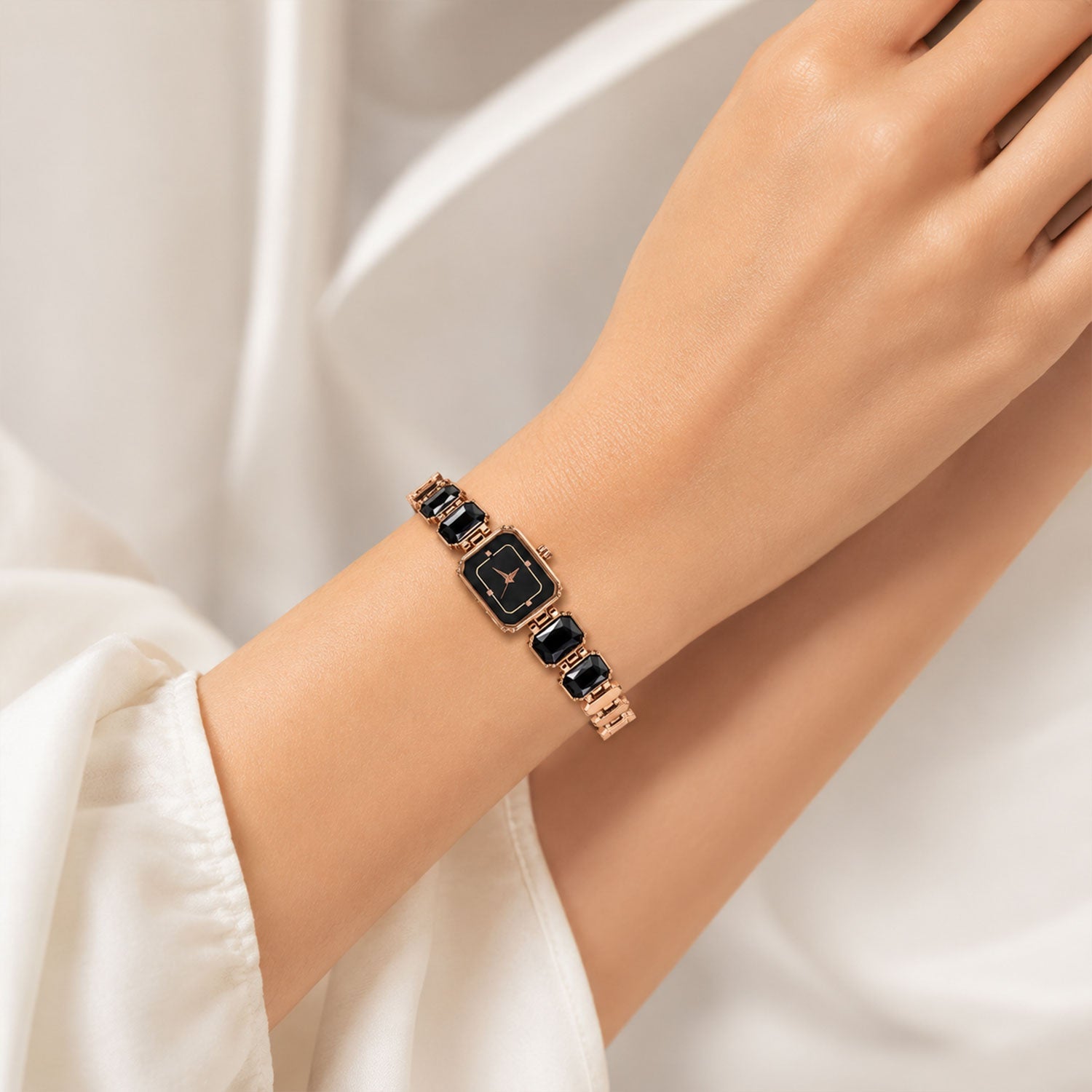 Black Dial Bracelet Strap Women's Analog Watch with Elegant Chronograph Style Design
