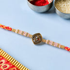 ALVENZA Silver Tone Designer Rakhi with Pastel Beads and Elegant Bracelet Style Finish