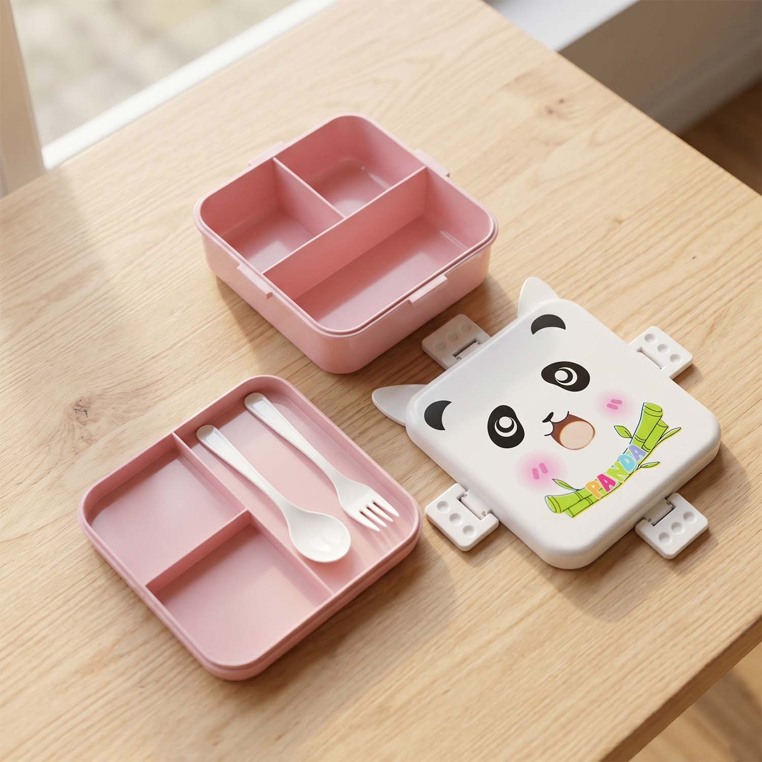 Kids Lunch Box with Compartments Panda Design & Utensils for School & Travel - Detail View 7
