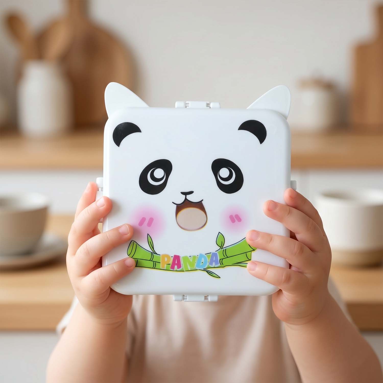 Kids Lunch Box with Compartments Panda Design & Utensils for School & Travel - Detail View 5