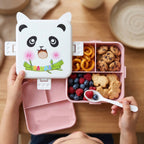 Kids Lunch Box with Compartments Panda Design & Utensils for School & Travel - Front View