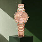 Women's Rose Gold Analog Wrist Watch with Crystal Bezel