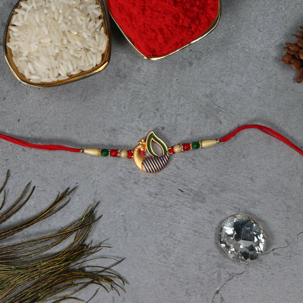 ALVENZA Peacock Feather Rakhi - Handcrafted Elegant Raksha Bandhan Thread