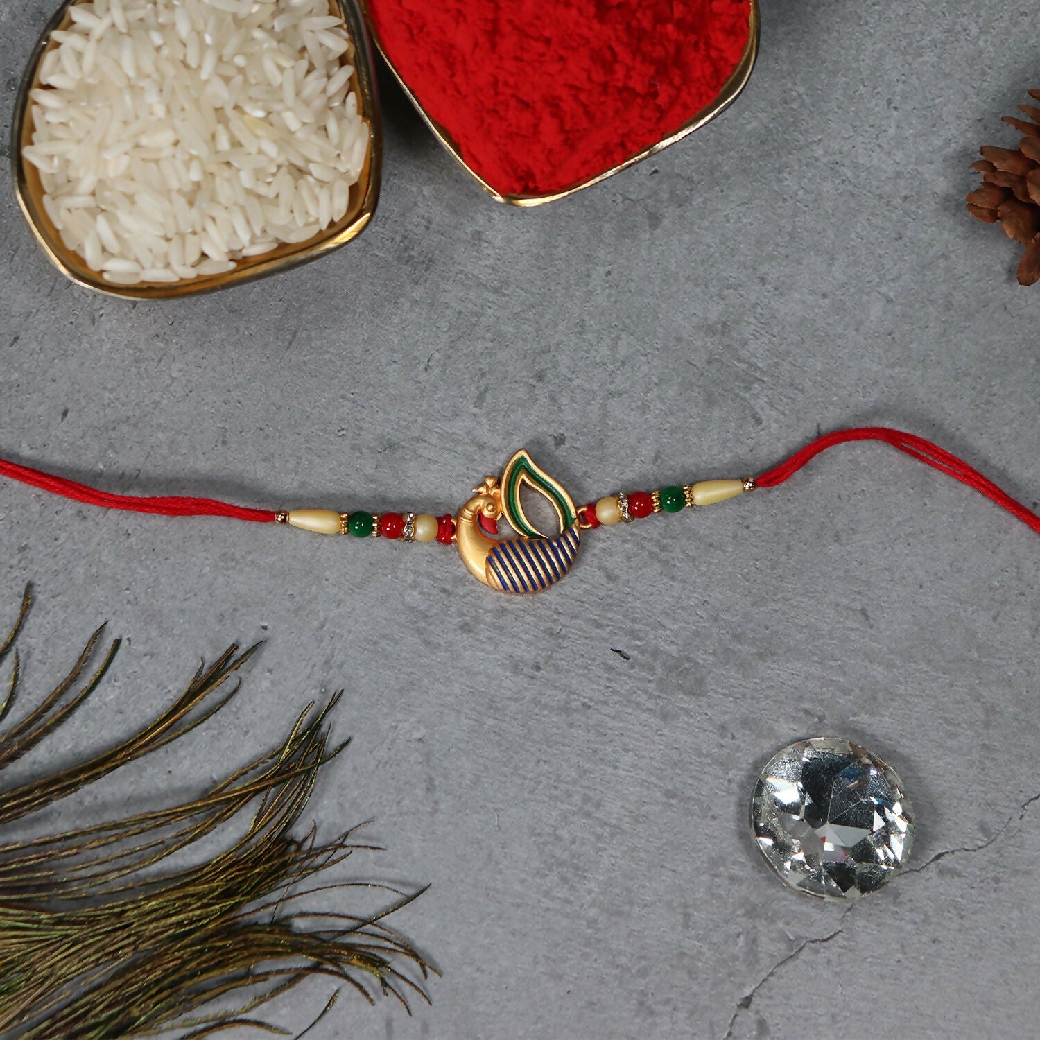 ALVENZA Peacock Feather Rakhi - Handcrafted Elegant Raksha Bandhan Thread