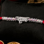 ALVENZA Silver Bhaiya Name Rakhi with Crystal Beads, Red Thread and Sparkling Detail