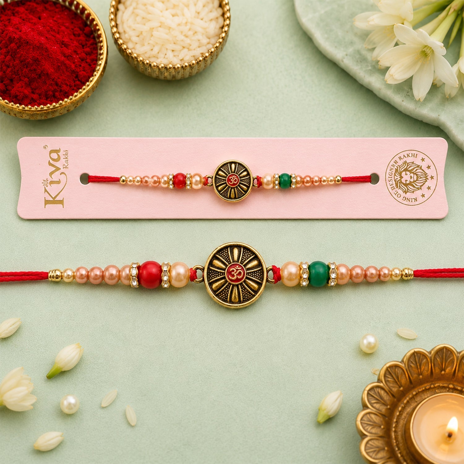 ALVENZA Oxidised Antique Chakra Wheel Designer Rakhi for Brother with Red Stone
